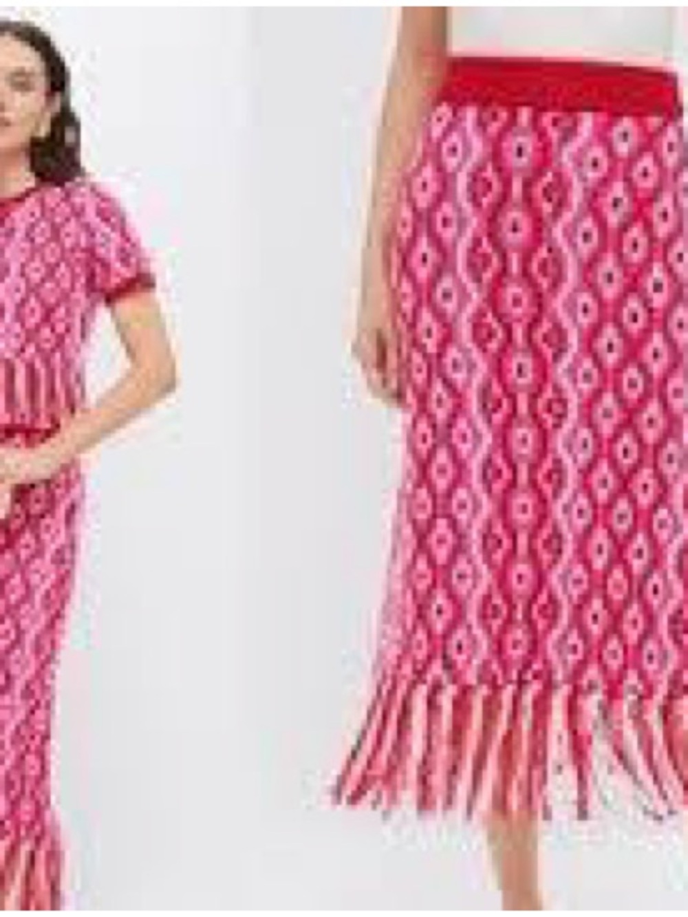 Hyacinth House Tuckernuck Mabel Fringed Knit Skirt Set in Bright Pink Geometric - Picture 7 of 7